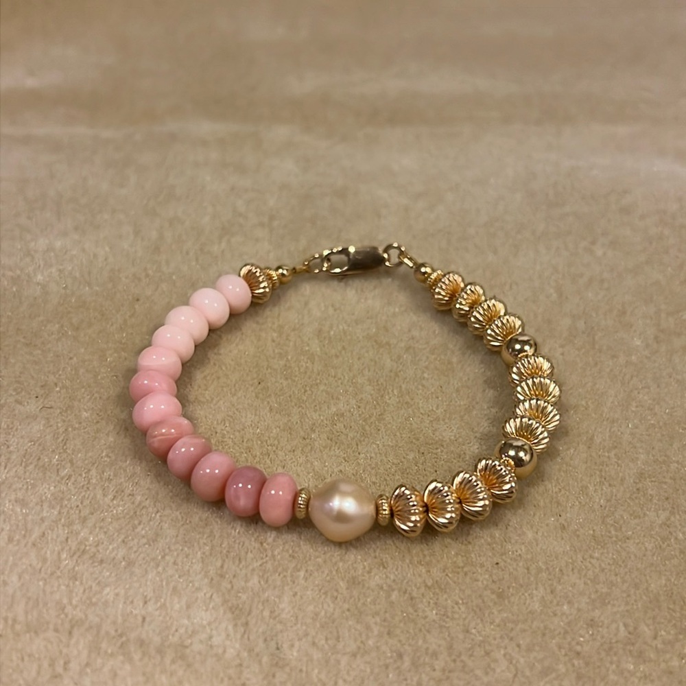 Pink Opal Baroque Pearl 14k Gold Filled Gemstone Handmade Bracelet
